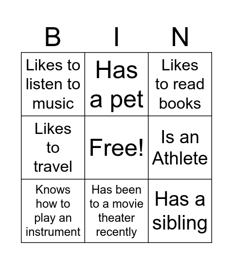 First Impression Bingo Card
