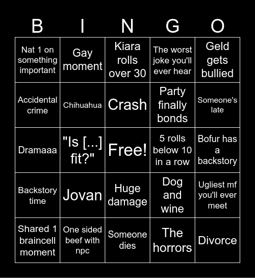 Arquadia BINGO Card