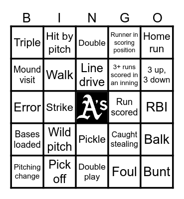 A's Baseball Bingo Card