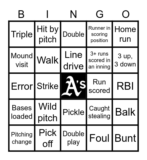 A's Baseball Bingo Card