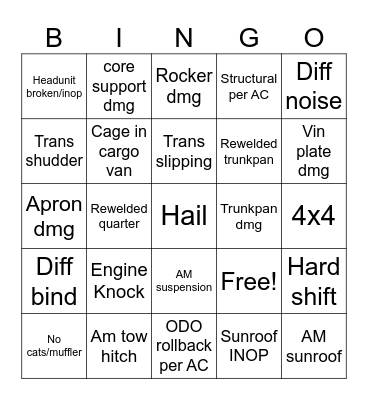 ARB KICK BINGO Card