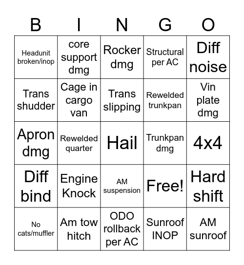 ARB KICK BINGO Card
