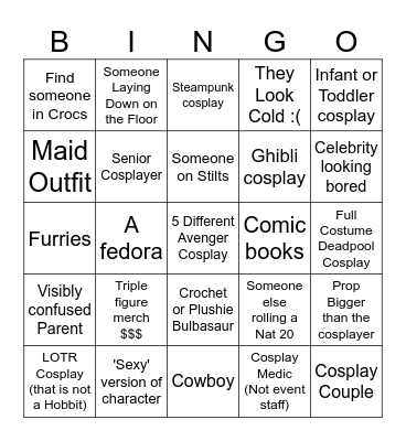 Calgary Expo Bingo Card