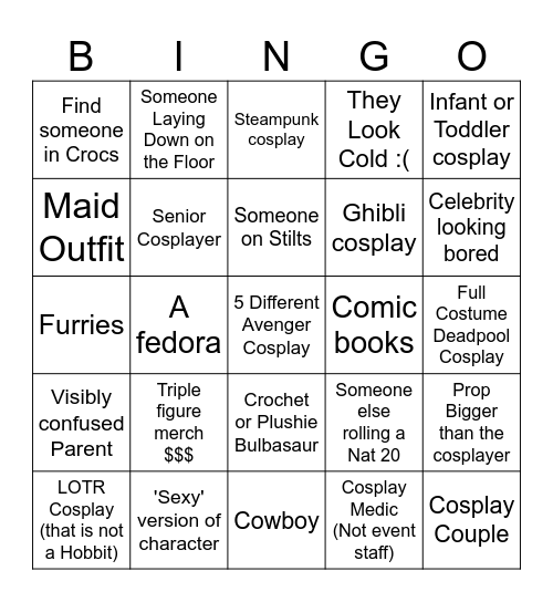 Calgary Expo Bingo Card