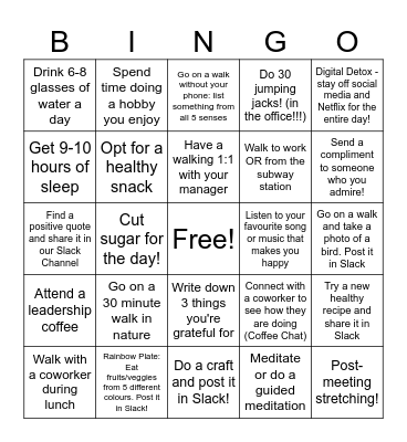Inspire Your Wellness Bingo Card