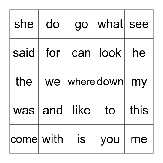 January Sight Word Bingo Card