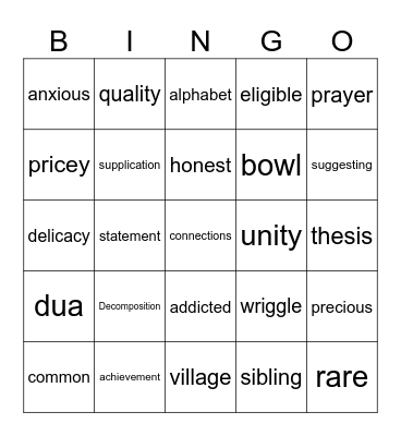 Untitled Bingo Card