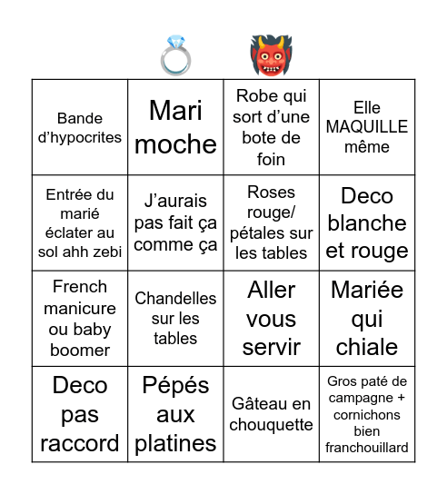 Mariage de l’enfer youpi Bingo Card