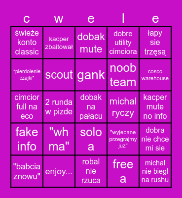 Bingo cweli Bingo Card