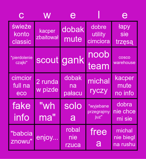 Bingo cweli Bingo Card