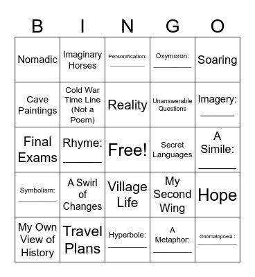 Two Wings Bingo Card