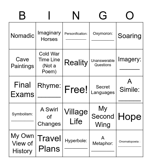 Two Wings Bingo Card