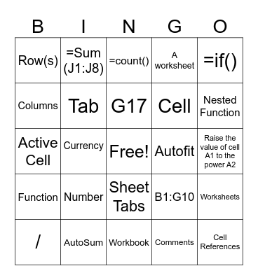 Excel-lent at Excel! Bingo Card