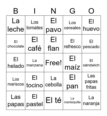 Food Lotería Bingo Card