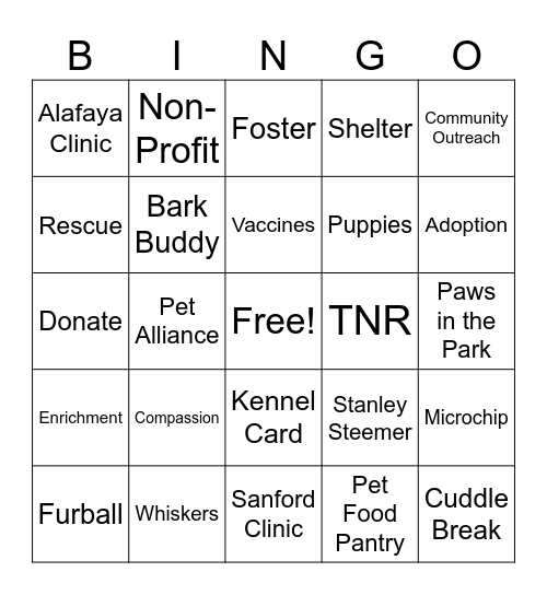 Volunteer Bingo Card