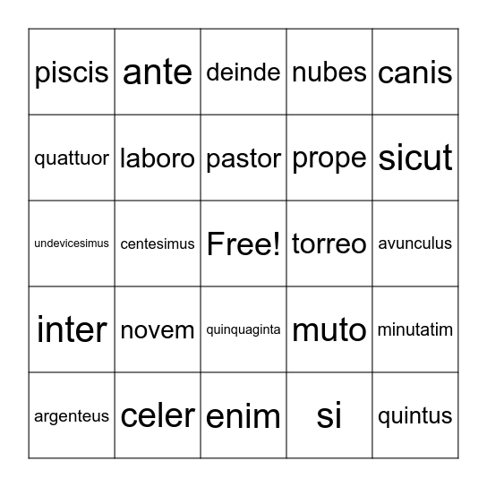 Unit Three Vocabulary Bingo Card