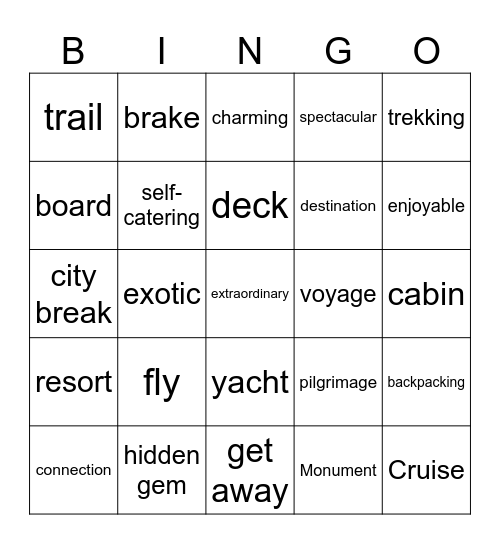 Travel Bingo Card