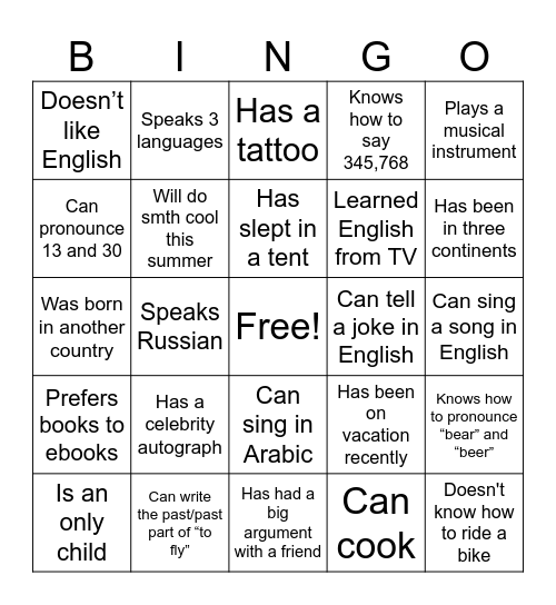Untitled Bingo Card