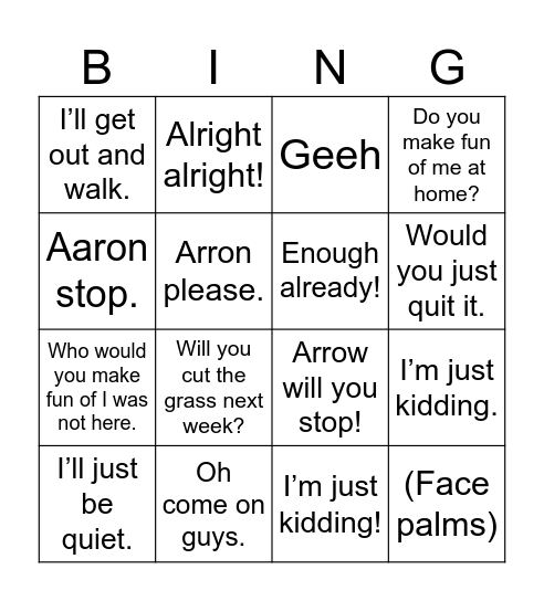 Untitled Bingo Card