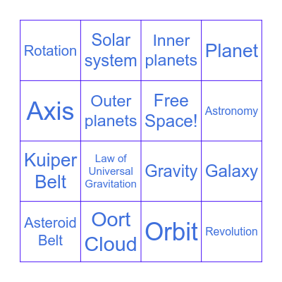 Astronomy Vocabulary Bingo Card
