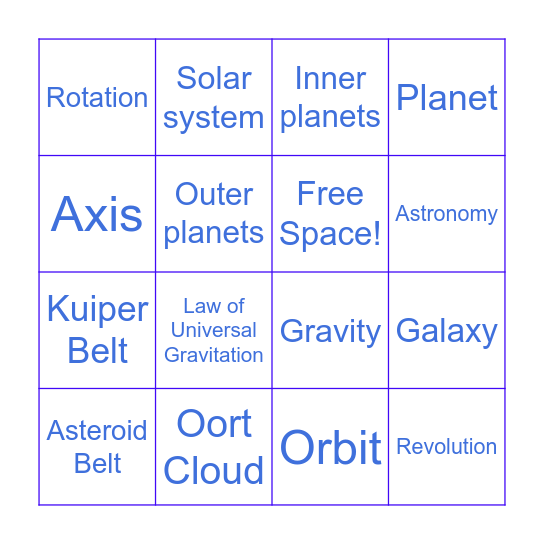 Astronomy Vocabulary Bingo Card