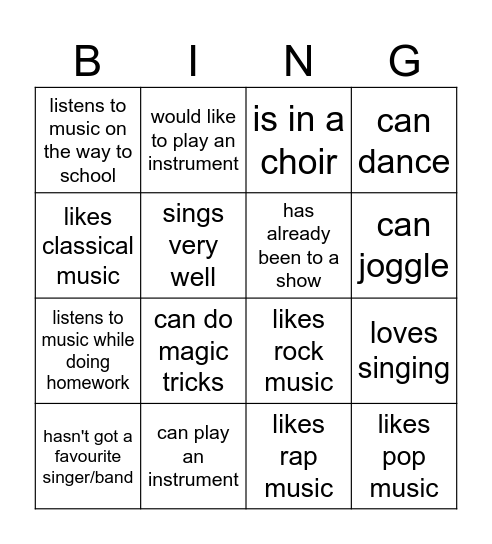 Find someone who Bingo Card