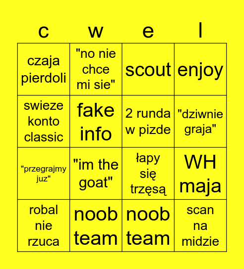 mini bingo Card