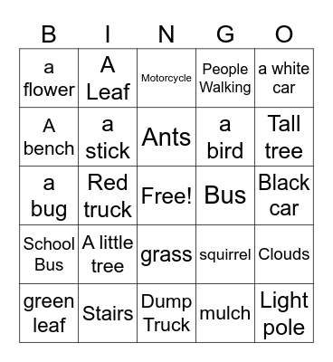 Outside I Spy Bingo Card
