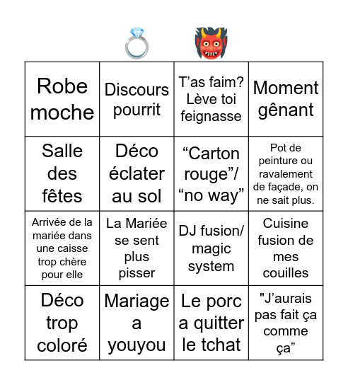 4 mariage de l’enfer LA SONYA DE SES MORTS Bingo Card
