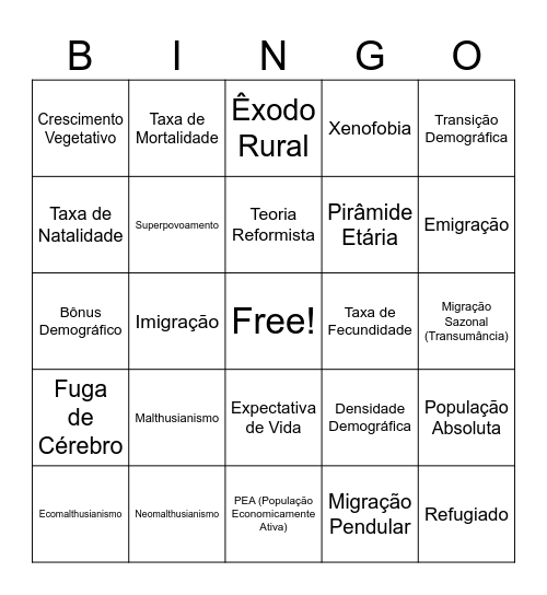 DEMOGRAFIA Bingo Card