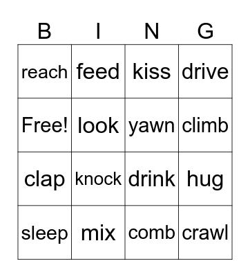 Verbs Bingo Card