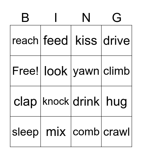 Verbs Bingo Card