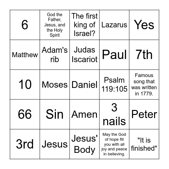 Bible Bingo 1 Bingo Card