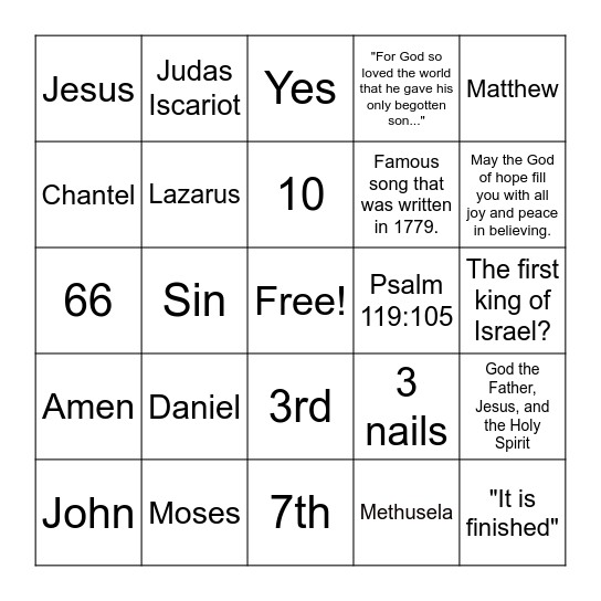 Bible Bingo 1 Bingo Card