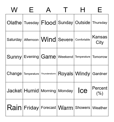 Weather Forcast BINGO Card