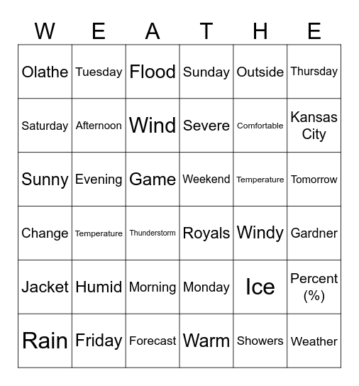 Weather Forcast BINGO Card