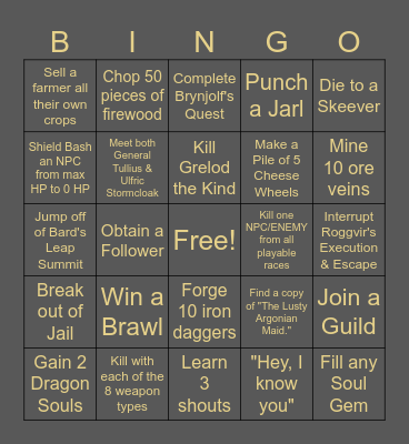 Skyrim Bingo Card