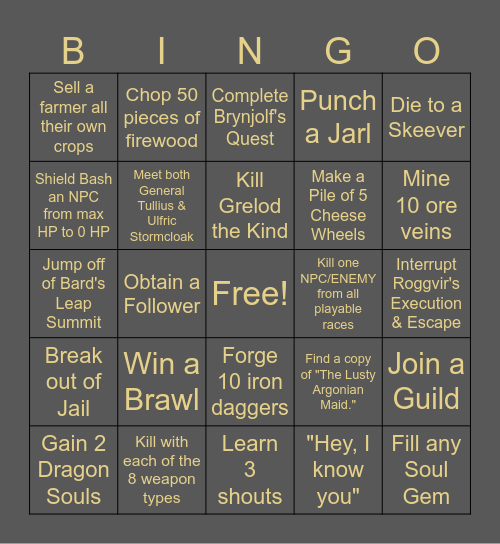 Skyrim Bingo Card