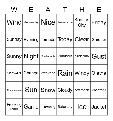Weather Forcast BINGO Card