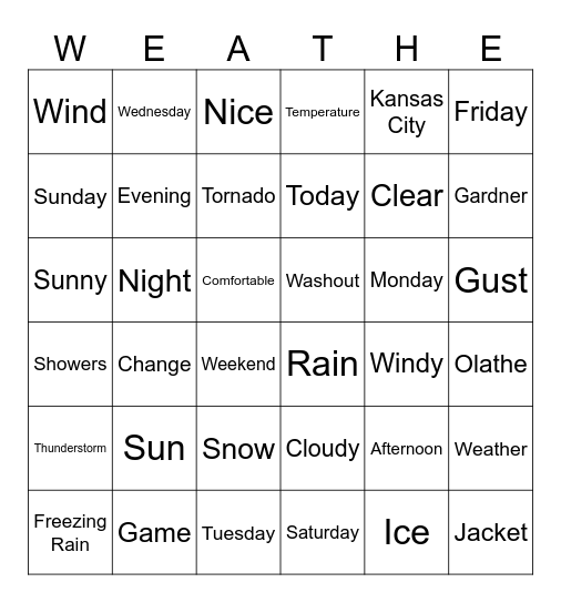 Weather Forcast BINGO Card