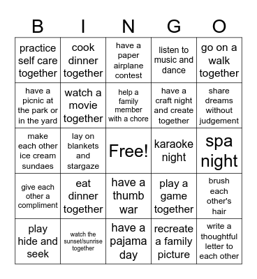 Family Bingo Card