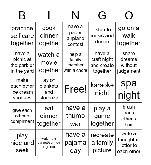 Family Bingo Card