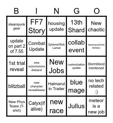 8.0 BINGO Card