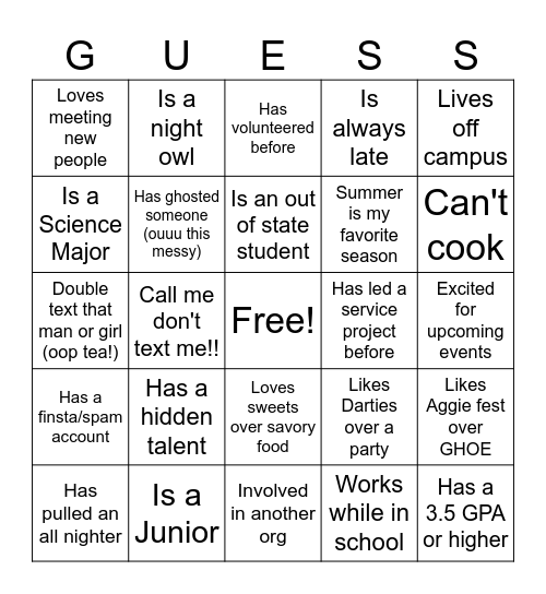 G.U.E.S.S. Org BINGO Card
