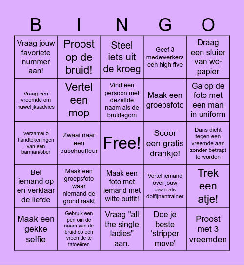 Vrijgezellenfeest Esther Bingo Card
