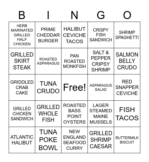 FOOD!!!!! Bingo Card