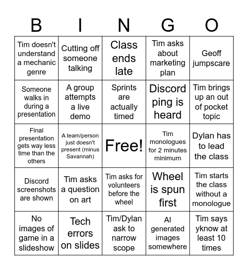 Capstone Presentation Bingo So We Stay Engaged Bingo Card