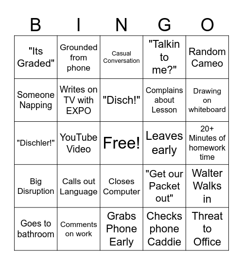 Dischler Bingo Card