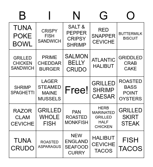 FOOD!!!!! Bingo Card