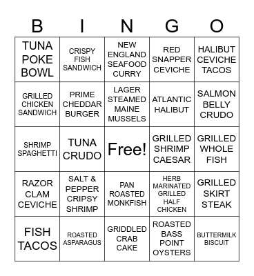 FOOD!!!!! Bingo Card